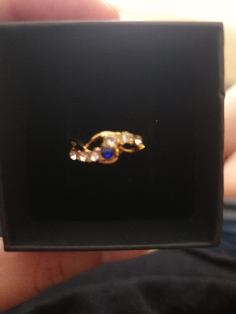 14k Gold Plated 925 Silver Ring with Blue and Clear Stones | Size 7-7.5